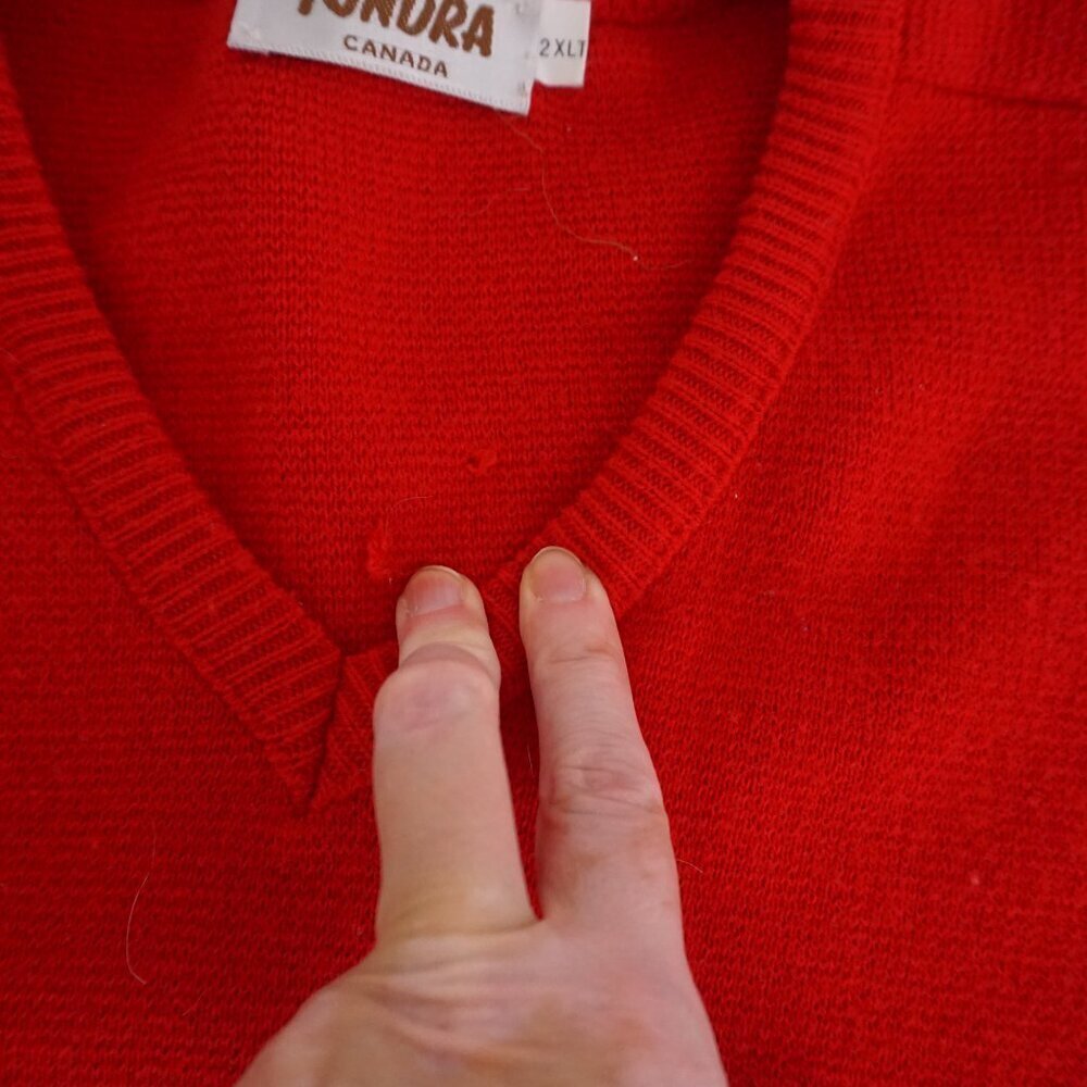 Vintage Tundra Canada Red Minimalist V Neck Knit Sweater Cotton Blend 2XLT - Picture 11 of 13